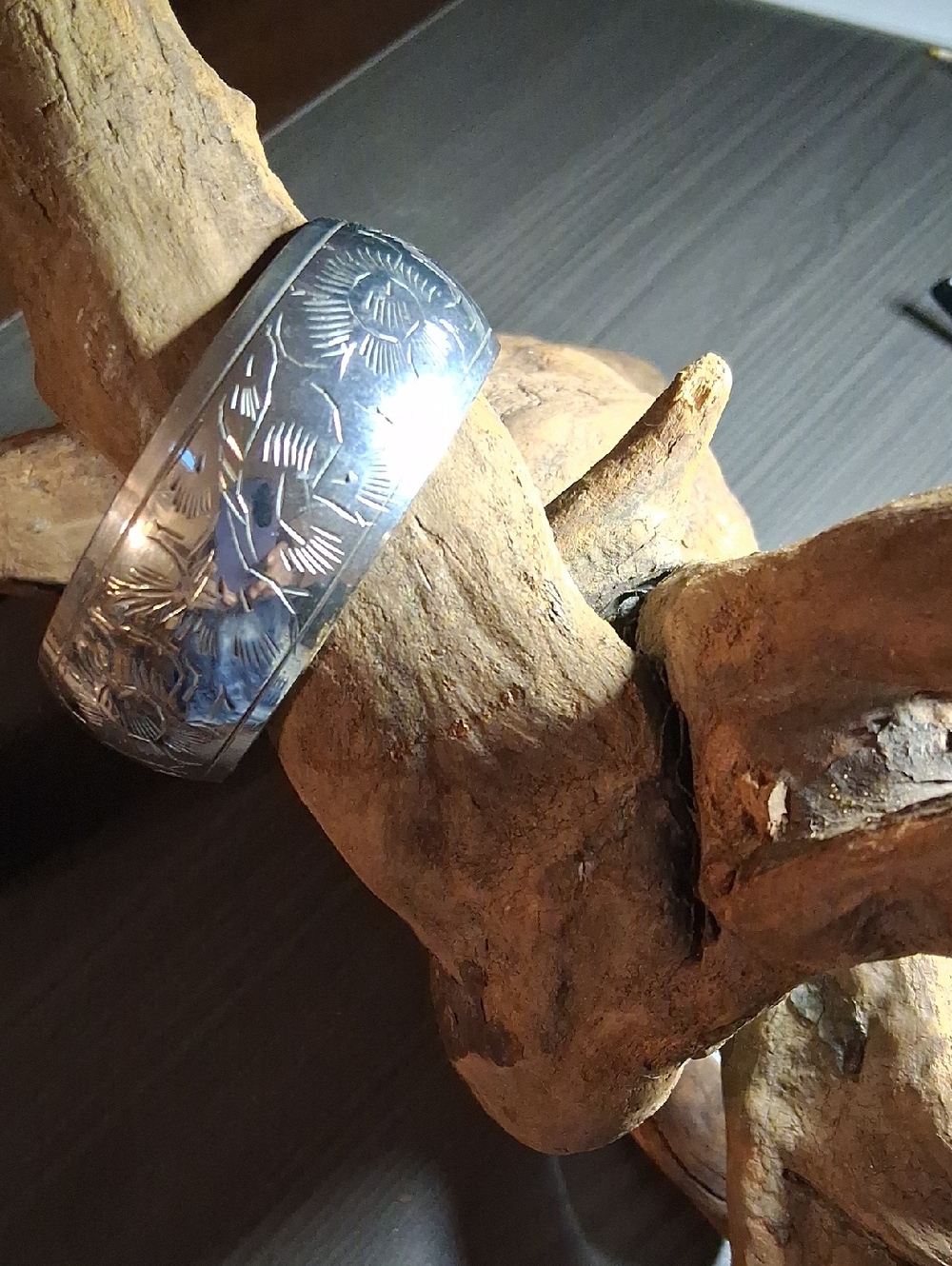 Vintage Silver-Tone Floral Engraved Women's Bracelet